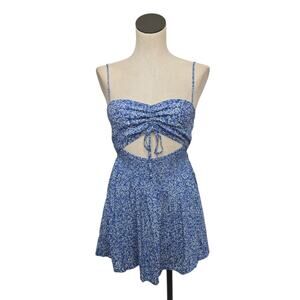 Mable Smocked Drawstring Cutout Blue Floral Romper‎ Dress Size Small Beach Indie